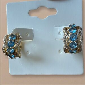 Aqua stone on gold, mini hoops (NOT BP)